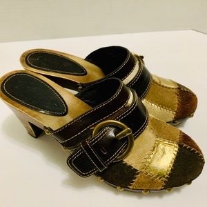 Coach Clogs 6.5 Brown & Gold Patchwork